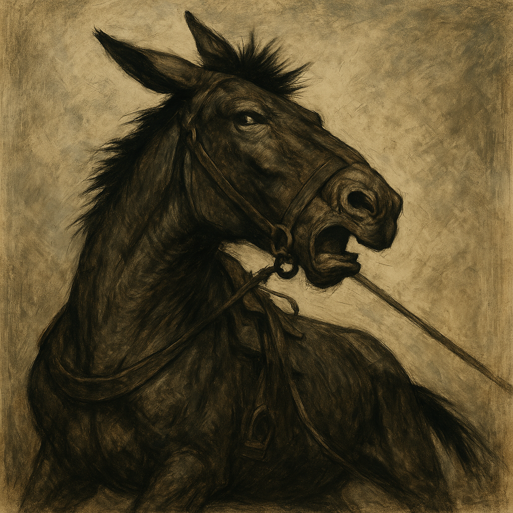 A recalcitrant mule embodies defiance, resisting mastery and authority, showcasing the spirit of rebellion in animal behavior.
