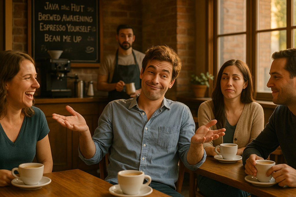 A facetious man in a cafe