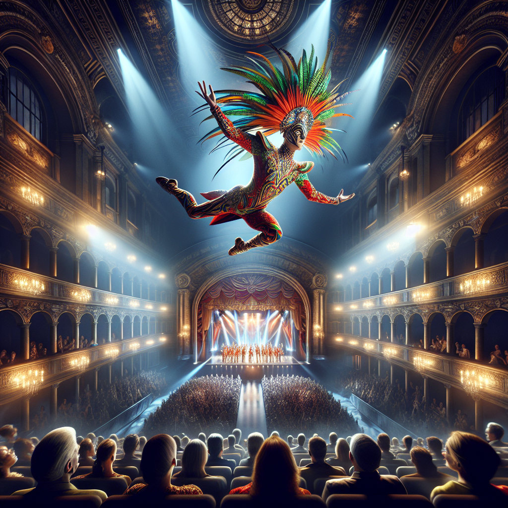 A daring performer takes an audacious leap into the spotlight, captivating the audience with bold creativity.
